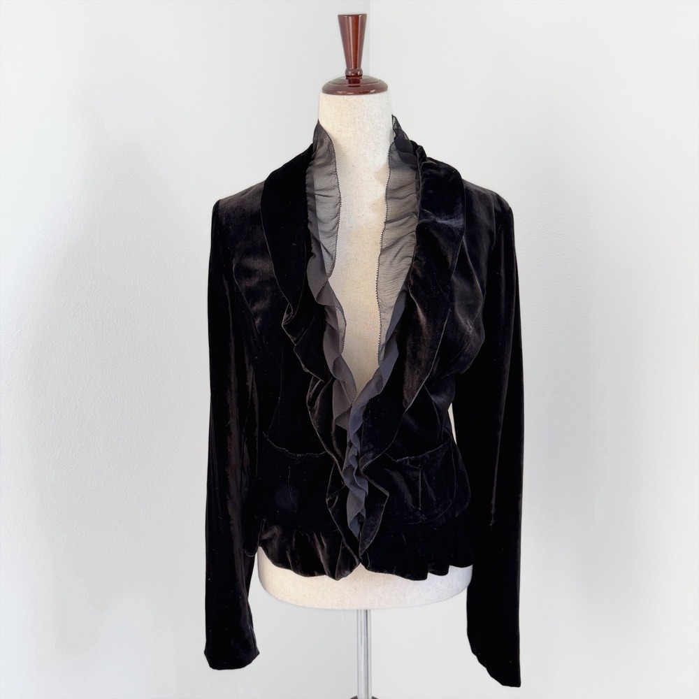 INC International Velvet Jacket Womens XL Black Fairy Grunge Goth Victorian Punk